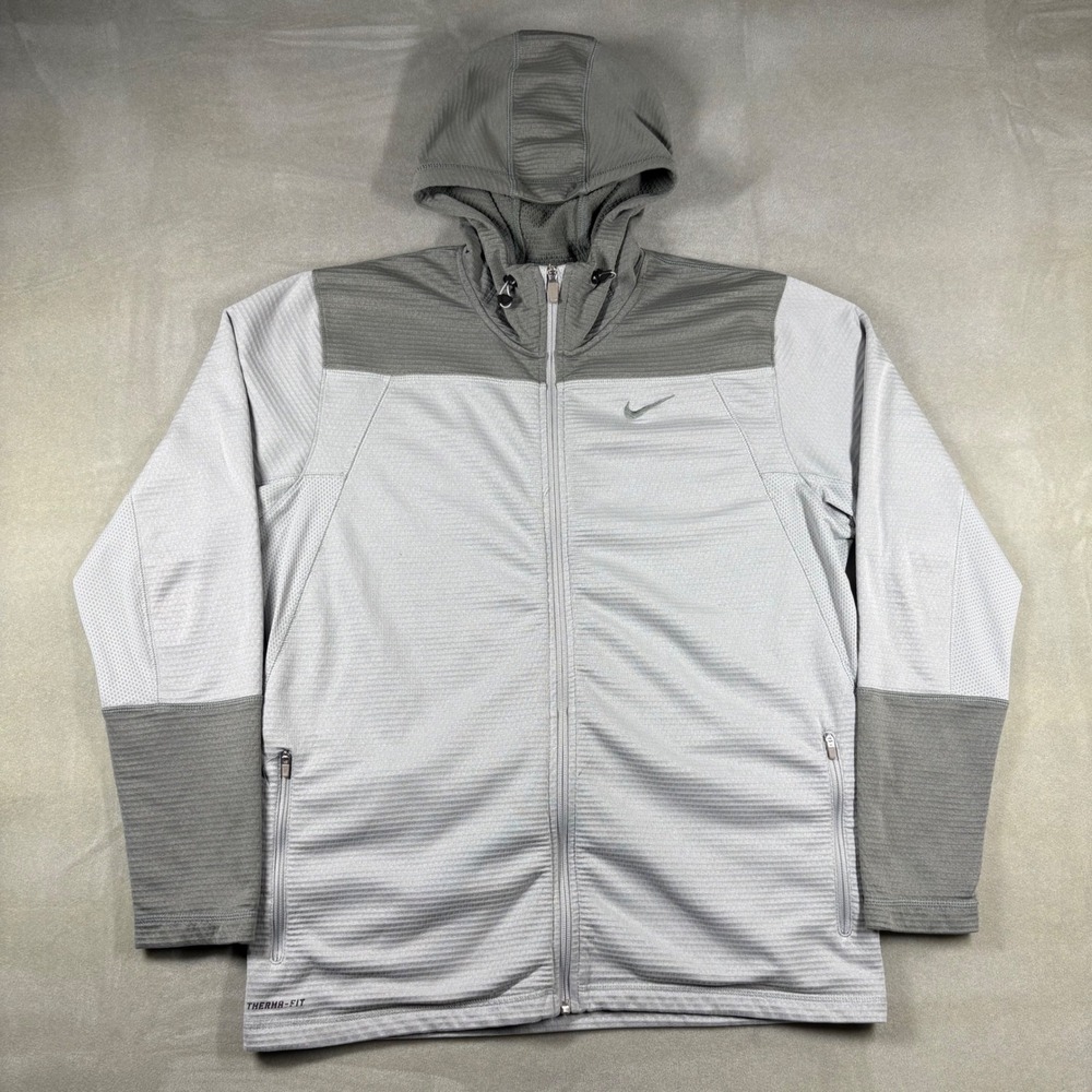 Nike Therma-FIT Full Zip Hoodie Mens Large Grey Waffle Knit Training Jacket